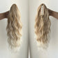 Synthetic Claw Clip Ponytail 18Inch Long Wavy Black Brown Heat Resistant Type Layered Horse Tail  Hair Extension