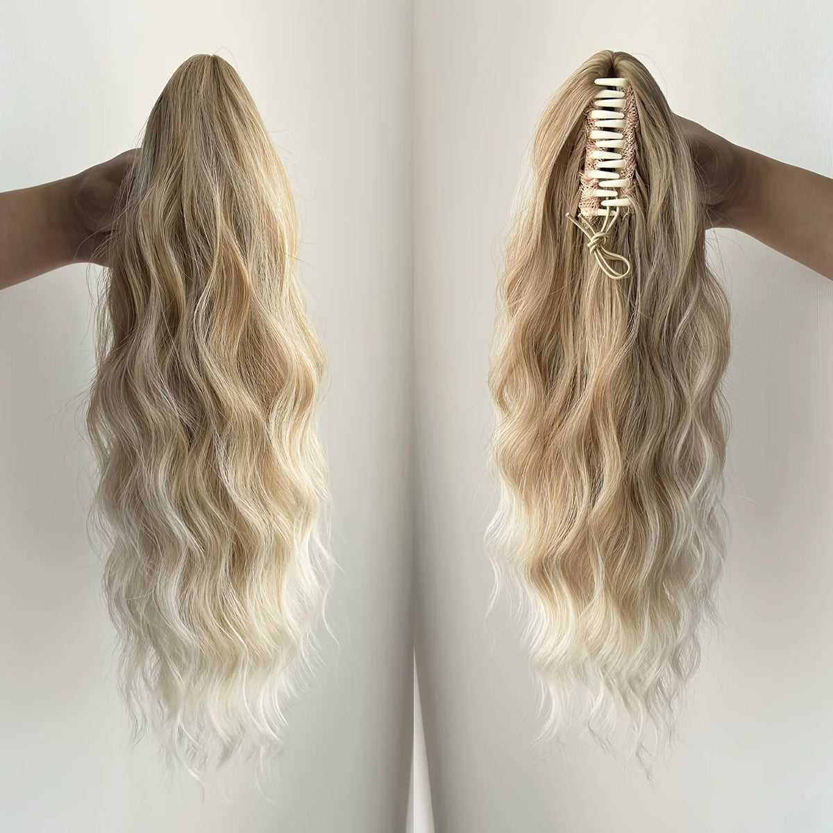 Synthetic Claw Clip Ponytail 18Inch Long Wavy Black Brown Heat Resistant Type Layered Horse Tail  Hair Extension
