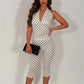 Women Polka Dot 2Piece Outfits Halter Deep V Backless Crop Top Capri Pants Set Sexy Bodycon Summer Club Party Tracksuit