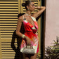 One Shoulder Backless Mini Dress Flower Printed Asymmetrical Dresses Sexy Vacation Summer Outfit Woman