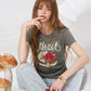 Strawberry Dessert Print Crop T-Shirt, Ruched Waist Slim Fit Tee, Sweet Retro Casual Top for Women