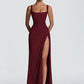 Square Collar Backless Sexy Maxi Dress Women Elegant Spaghetti Strap Sleeveless High Split Bodycon Club Party Dress