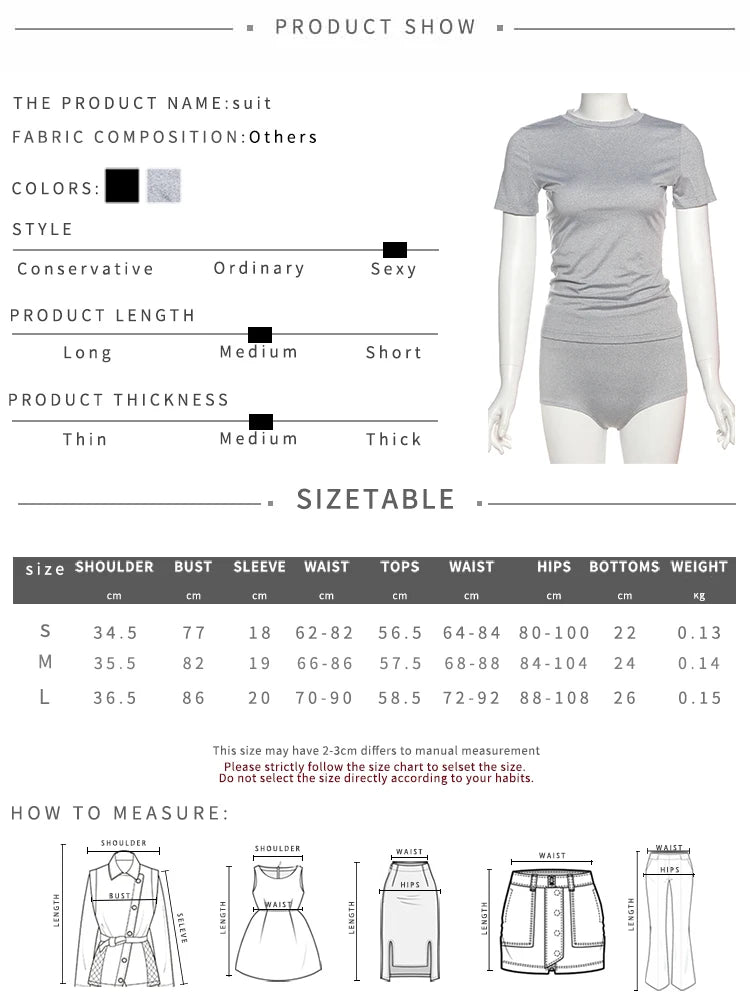 Sporty 2-Piece Set Women Tracksuit Stretch Short Sleeve Crop Tops+Shorts Summer Classic Simple Basic Matching Suit