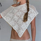 Floral Crochet Knit Triangle Poncho Top Women Hollow Out Off Shoulder Wrap Cover Up Casual Summer Bikini Beach Top