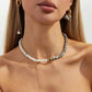 Retro Adjustable Metal Chain Choker Necklace with Imitation Pearls CCB Beads Women's Jewelry Set with Stud Earrings