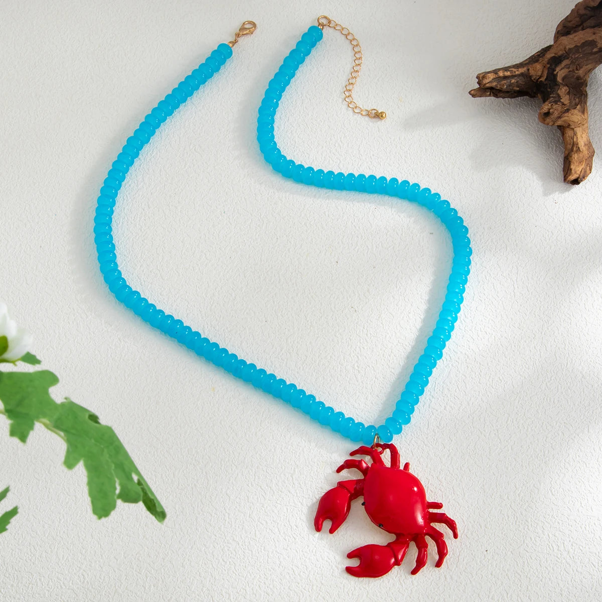 Boho Creative Crab Crayfish Pendant Necklaces Women Unique Summer Beach Vacation Acrylic Beads Chain Y2K Accessories