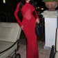 Mesh Hollow Out Long Sleeve Sexy Maxi Dress Women Gown Elegant O Neck Ruched Bodycon Club Party Long Dresses Female
