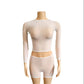 Sexy  See Through 2-Piece Set Women Full Sleeve o-Neck Crop Tops+Simple Elastic Waist Short Slim Midnight Hottie Suit