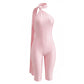 Backless Halter Satin Romper Women Fashion Trend Metal Ring Patchwork Ribbon Knot Sleeveless Sexy Street Clubwear