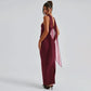 Mesh Sleeve Scarf Backless Split Maxi Dress Birthday Sexy Elegant Evening Gown Cocktail Party Dresses