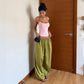 Cute Coords Set for Woman 2 Piece Set Outfit Pink Camisole and Green Wide Leg Pants Y2k Clothes