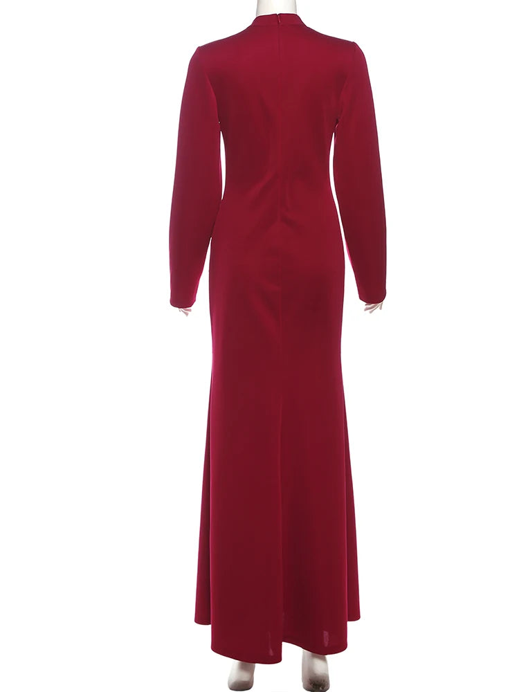 Single-Button Maxi Dress Women Front Split Full Sleeve v-Neck Elegant Classic Office Streetwear Fashion Slim Vestidos