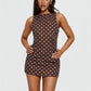 Women’s Summer Tank Mini Dress Elegant Ladies Sleeveless Crew Neck Polka Dots Print Dress Sexy Tie Back Short Sundress