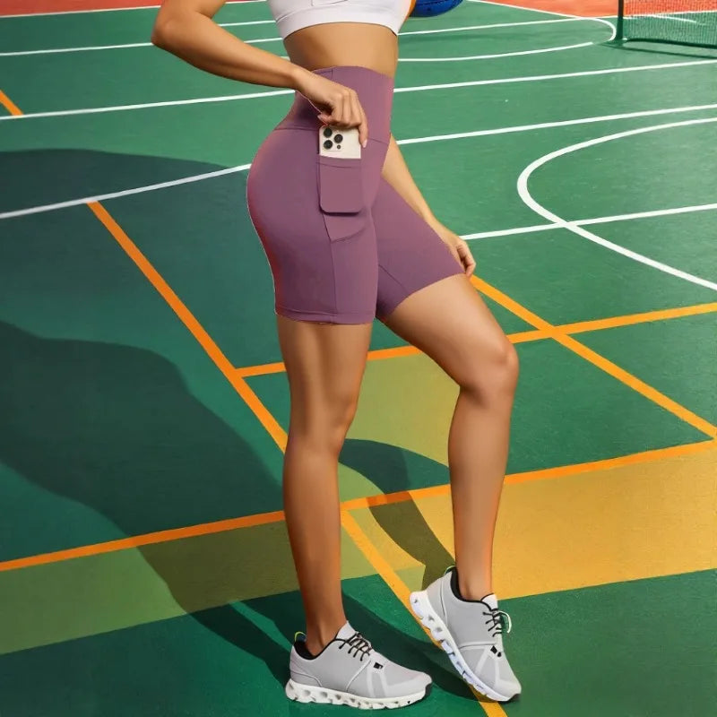 Women Pocket Sports Shorts Big Size Yoga Leggings Outdoor Wearling High Elastic Skinny Shorts Running Cycling Three Point Shorts