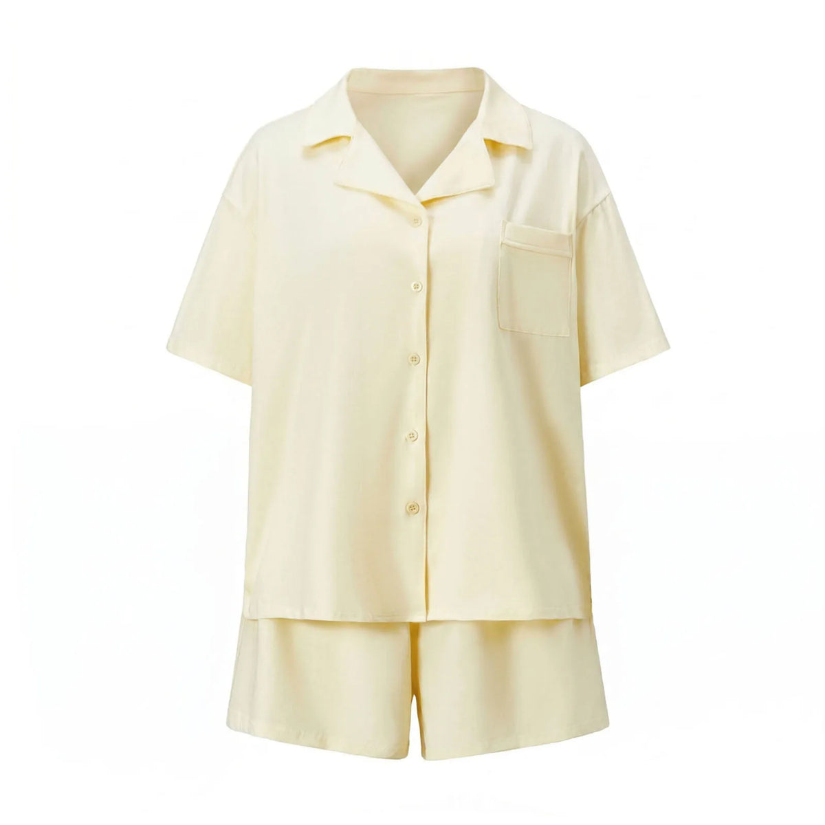 Women Short Sleeve Button Down Pajama Set With Shorts Soft Loungewear Sleepwear 2 Piece Set For Home Casual Nightwear