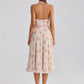 Halter Floral Print Sexy Midi Dress Women Elegant Deep V Neck Off-shoulder Sleeveless Backless Pleated Club Party Dress