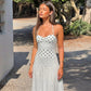 Polka Dot Print Halter Backless Pleated Long Dresses for Woman Summer White Dress Elegant Vacation Outfits