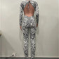 Leopard Print Jumpsuit Women Low-Neck Bandage Backless Skinny Peach Hip Hot Girl Midnight Fashion Club Party Overalls