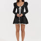 Lace Bandage Puff Sleeve Mini Dress For Women 2023 Autumn Winter New Square Collar Ruched Dress Vintage Elegant
