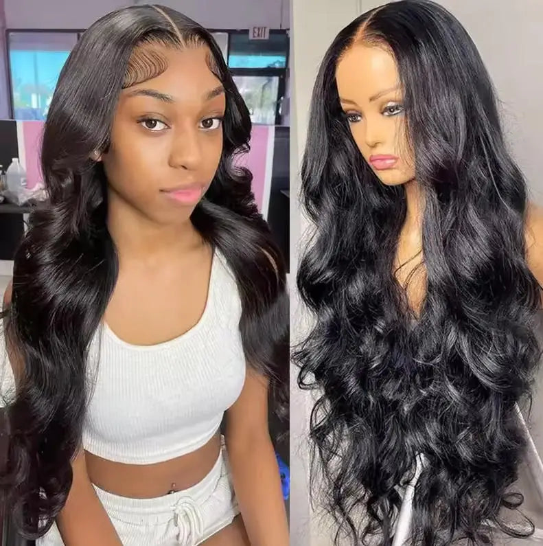 Silky Smooth Natural Black Body Wave Virgin Lace Front Wig Pre Plucked Undetectable Hairline