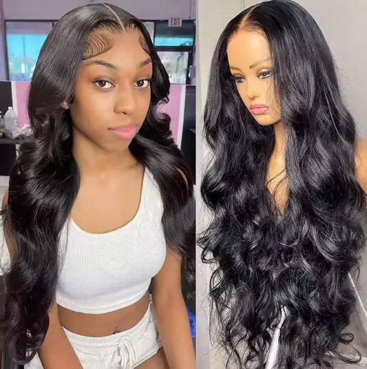 Silky Smooth Natural Black Body Wave Virgin Lace Front Wig Pre Plucked Undetectable Hairline