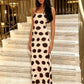 Square Collar Sexy Hollow Backless Dress Women Fashion Simple Art Print Split Sleeveless Elegant Party Club Long Bodycon