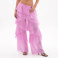 Tiered Ruffle Sheer Chiffon Wide Leg Pants Women Beach Bikini Cover Up Drawstring Waist Casual Vacation Trousers