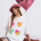 Women's Oversized T-Shirt with Colorful Heart Graffiti, Artistic Liquid Heart Print Tee for Summer, Chic Casual Cotton T