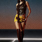 Party Sexy 2Piece Set Women Zip Halter Patchwork Mesh Hollow Vest+Print Metal Ring Tassel Cross Bandage Skirt Summer Suit