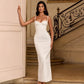 Satin White Luxury Dresses for Woman Elegant Party Spaghetti Strap Backless Split Long Dress Evening Gown
