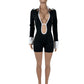 Sexy Polo Neck Playsuit Women Leopard Backless Bandage Full Sleeve Skinny Contrast Color Midnight Street Club Rompers