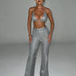 Sparkle Sexy Pants Sets Women Autumn Winter New Glitter Long Sleeve Blazer Bra And Trousers Femme Shiny Three Piece Set