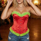 Christmas Corset Bustier Women Plush Fur Trim Strapless Tube Top Front Button Back Lace Tie Waist Cincher Party Outfit
