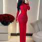 See Through Mesh Splicing Sexy Black Dress Hollow Backless Long Sleeve Maxi Dresses Clubwear Woman