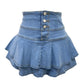 Sexy Denim Tierred Skirt Women Summer Casual High Waist A-line Buttons Beach Holiday Street Wash Blue Jeans Bottom