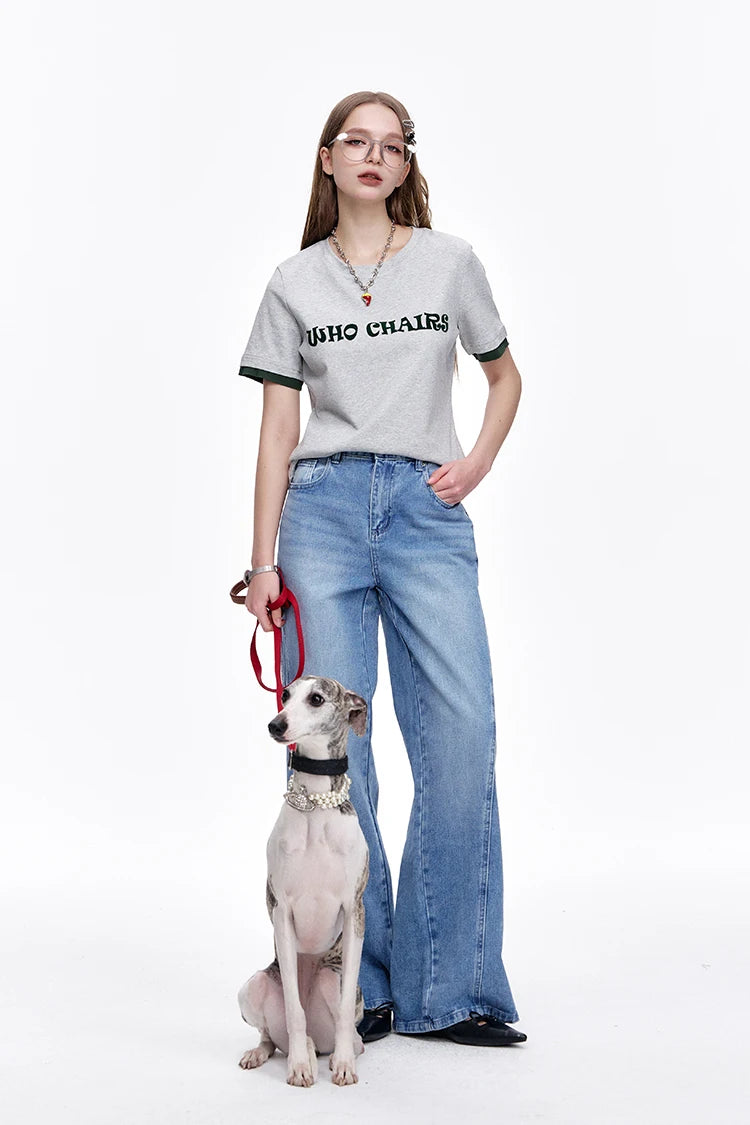 2025 Spring New Arrivals Versatile Letter Print Slim Fit Cotton Short Sleeve T-Shirt Women