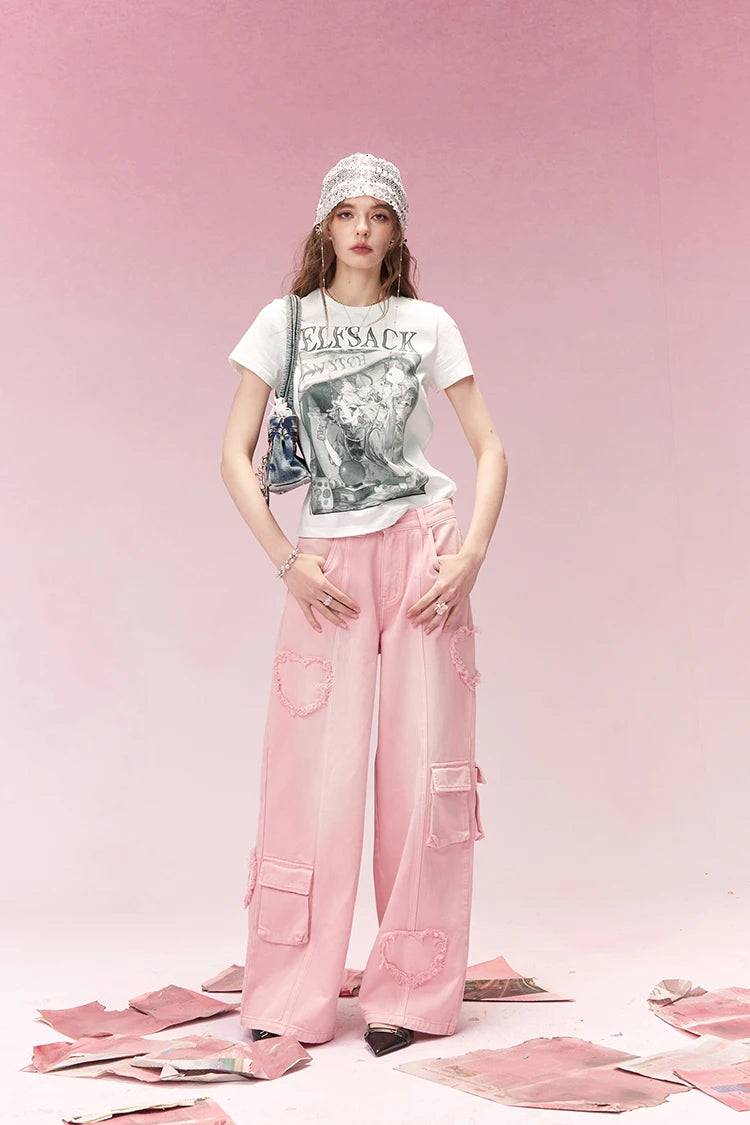 Trendy Cotton T-Shirt with Poster Print, Cool Graphic Tee for Women, Streetwear Casual Tops for Daily Outfit