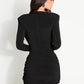 High Neck Shoulder Pads Long Sleeve Sexy Mini Dress Women Draped Cross Front Ruched Slim Bodycon Nightclub Party Dress