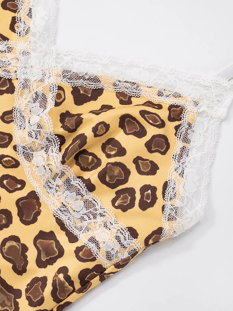 Tracksuit Women 2 Piece Set Casual Leopard Print Y2K Camisole+Mid Pants Tight Stretch Skinny Matching Street Outfits