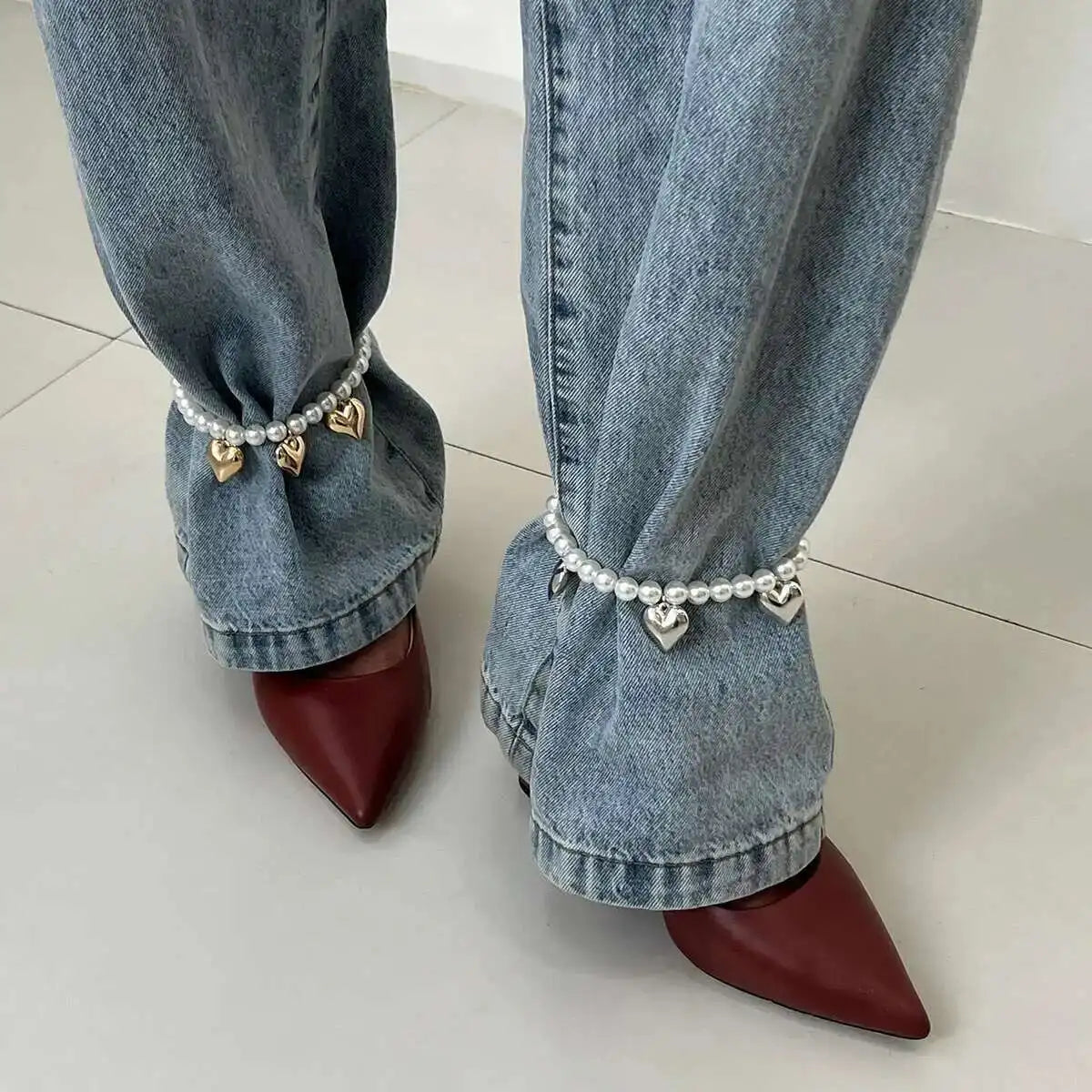 2Pcs/Set Elegant Imitation Pearl CCB Beads Anklet Women Creative Adjustable Jeans Pants Foot Chain Jewelry Accessories