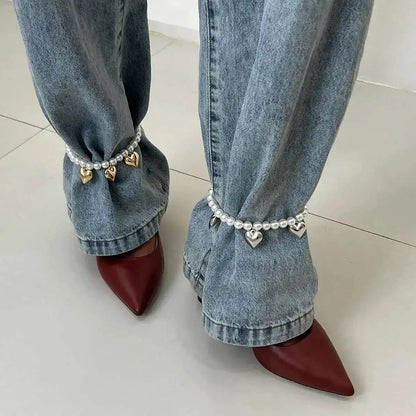 2Pcs/Set Elegant Imitation Pearl CCB Beads Anklet Women Creative Adjustable Jeans Pants Foot Chain Jewelry Accessories
