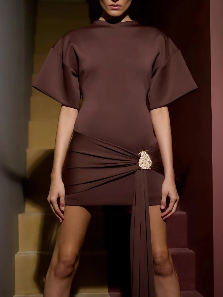 Half Sleeve Draped Short Dresses for Woman Clothing White Black Sheath Dresses Elegance