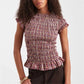 Women Gingham Plaid Smocked Blouse Short Sleeve Ruffle Trim Crew Neck Slim Fit Top Cottage Y2K Casual Summer Streetwear