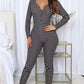 Women Plus Size Christmas Pajama Long Sleeve V Neck Button Printed Bodycon Jumpsuit Loungewear Home Sleepwear Night Suit