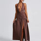 Halter Deep V Neck Backless Maxi Dress For Women Fashion Solid Sleeveless Thigh High Split Sexy Long Dress Elegant