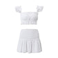 Y2k Cutecore Two Piece Set Low Rise Mini Skirt and Crop Top Sexy Holiday Outfits for Women White Short Dress