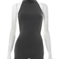 Sexy Backless Playsuits Women Halter Turtleneck Sleeveless Skinny Metal Chain Peach Hip Midnight Wild Style Rompers
