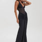 Halter Backless Sexy Maxi Dress Women V Neck Off-shoulder Sleeveless Draped Ruched Bodycon Club Party Long Dress