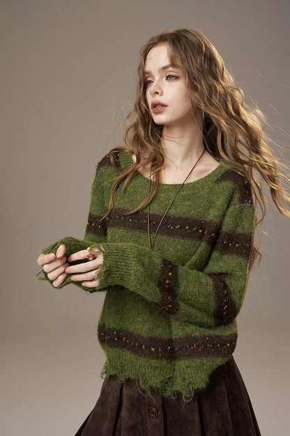 Cute Casual Knit Color Accent V Neck Loose Cardigan Sweater for Women