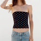 Y2K Vintage Polka Dot Print Strapless Tube Top Women Sleeveless Slim Fit Cropped Bandeau Top Summer Basic Camisole